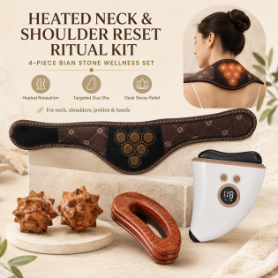 Heated Neck & Shoulder Reset Ritual Kit -4-Piece Bian Stone Wellness Set for Neck, Shoulders, Jawline & Hands