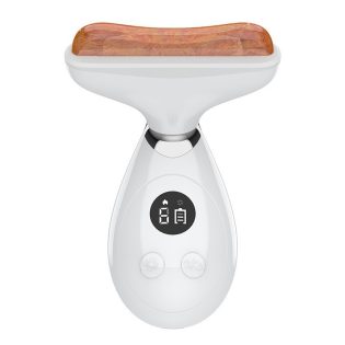 Heated Bian Stone Gua Sha Facial & Neck Massager with Vibration and Red LED Light for Face, Neck and Shoulders
