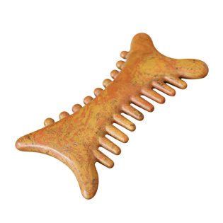Hand-Polished Red & Black Bian Stone Gua Sha Comb Acupressure Massage Comb for Scalp, Neck & Body Massage