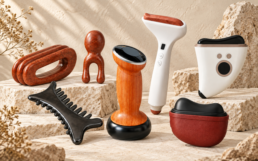 Resoveya body-care tools showing bian stone materials and thoughtful design details