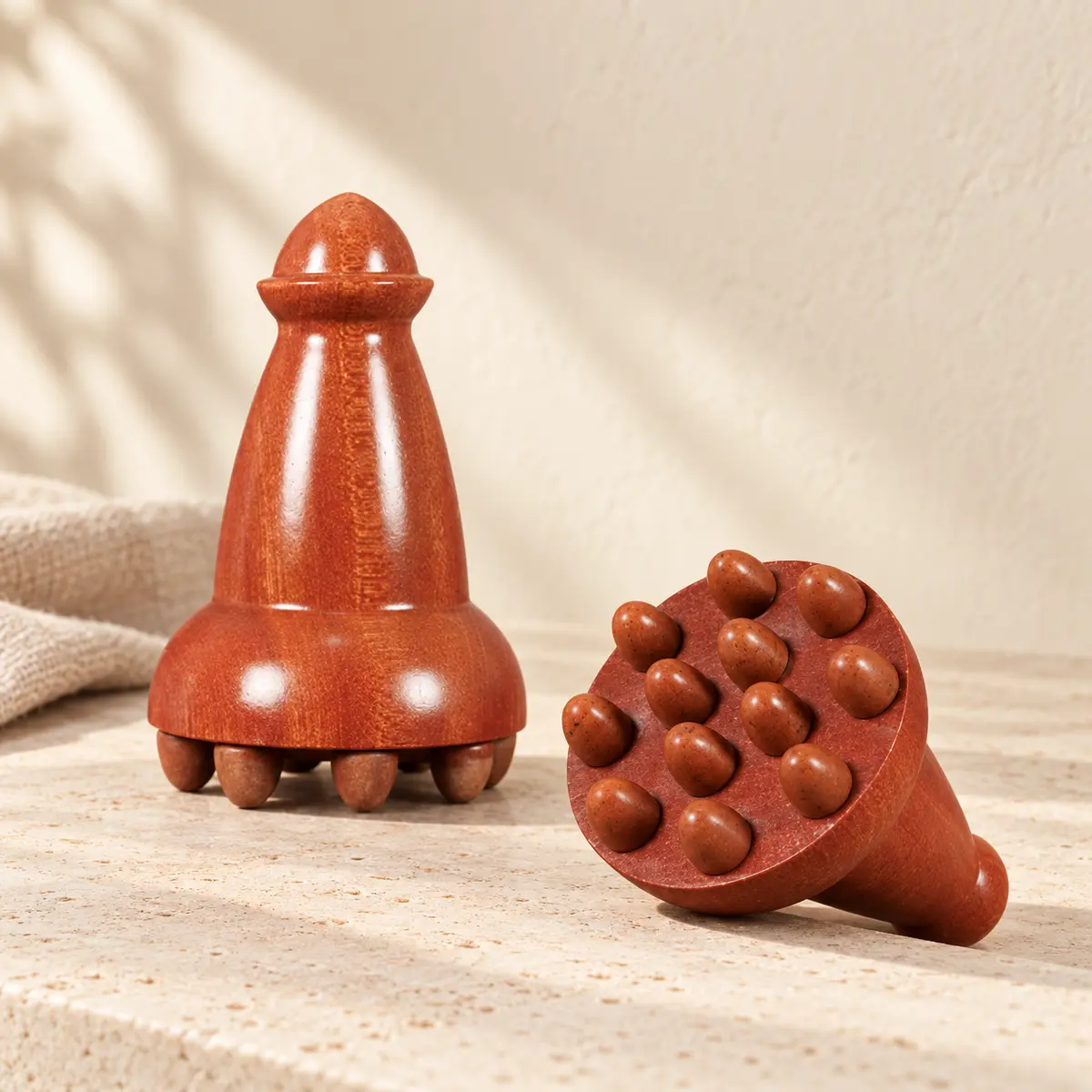 Red bian stone manual massage tools with rounded contact points